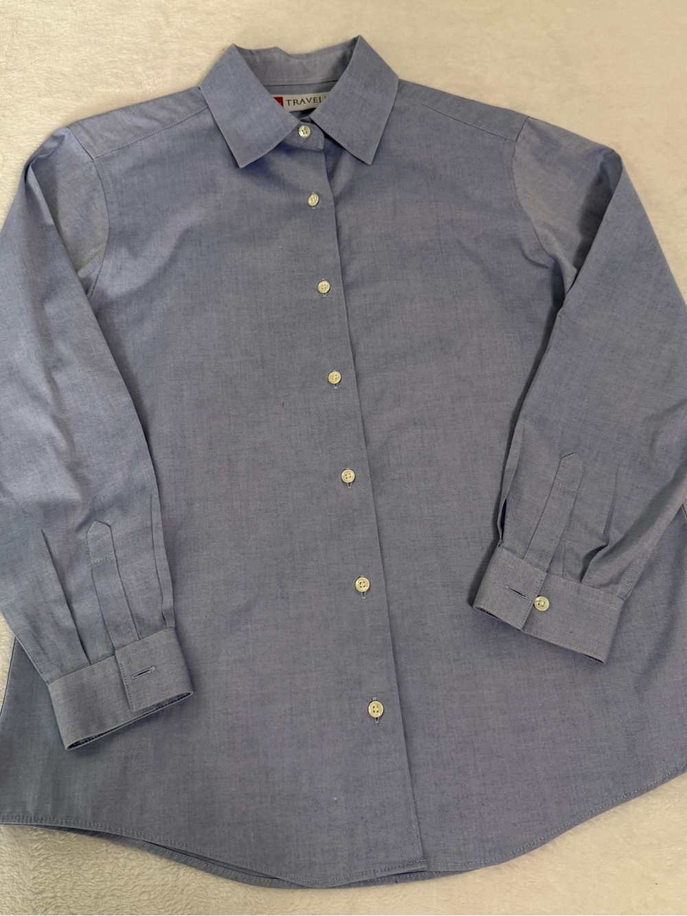 L.L.Bean Traveler Womens 10 Blue Chambray Button Down Shirt 100% Cotton